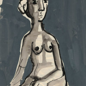 Fille en fleur - fond gris - orange