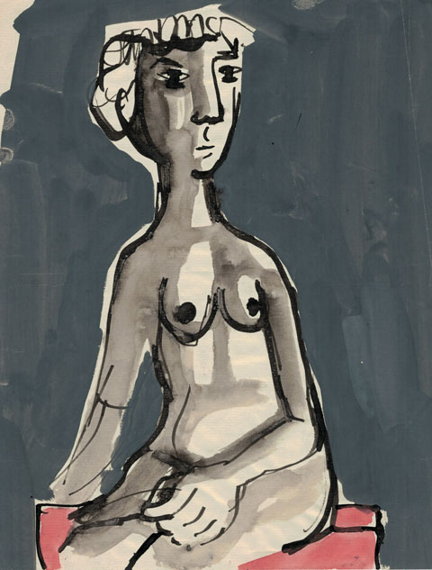 Fille en fleur - fond gris - orange