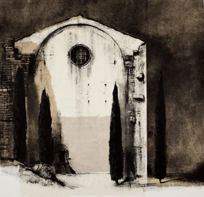 Abbaye et cyprès