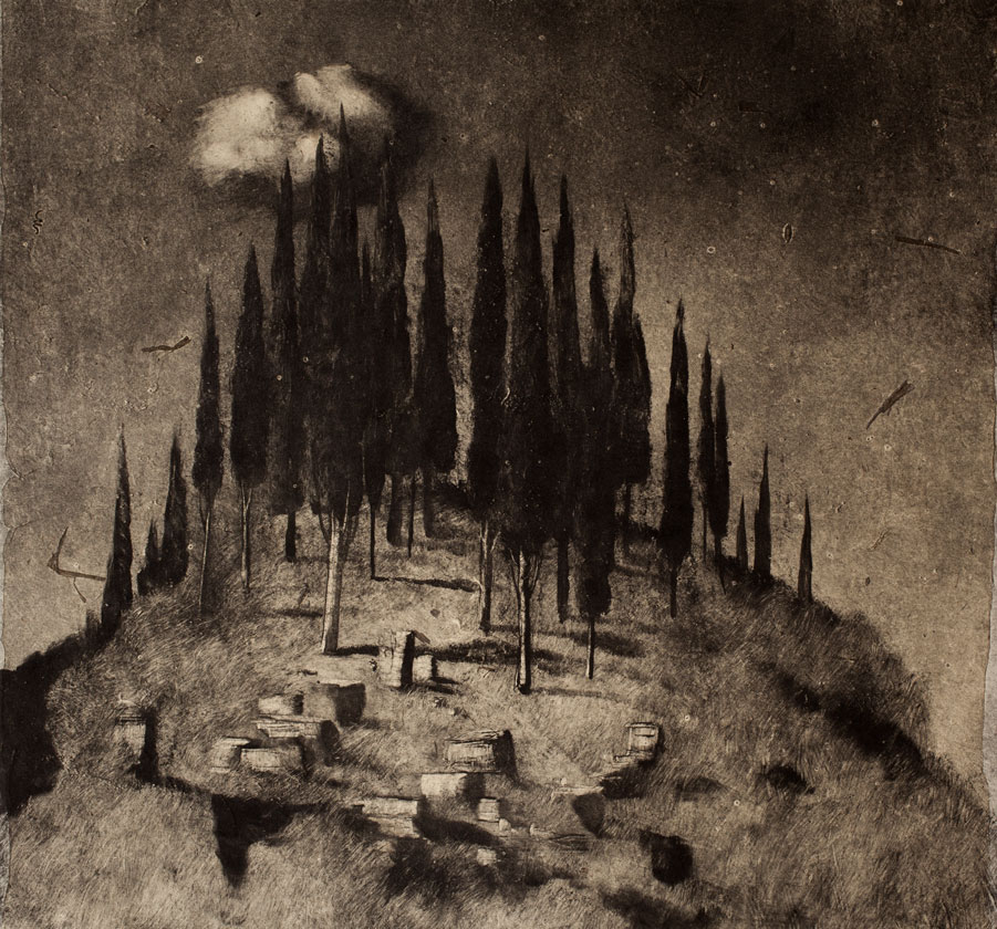 Ruines et cyprès